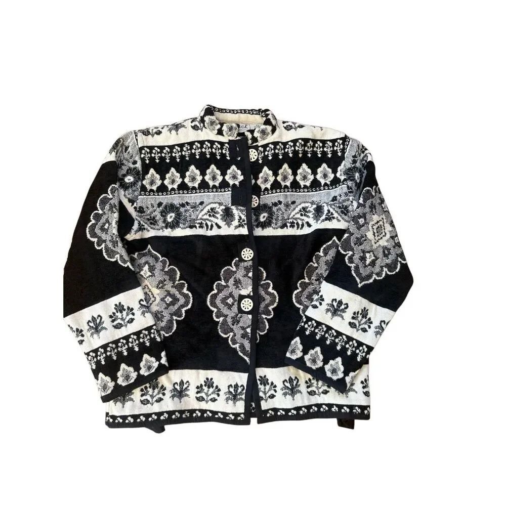 90s Vintage Flashback Tapestry Jacket Black and White P/L